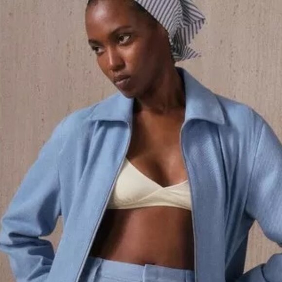 NEW Vince Sowing Stripe Silk Twill Scarf in Coastal blue/off white - Picture 3 of 4